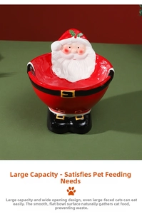 Detail of the high-capacity Santa ceramic pet bowl with large opening and food collection design