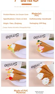 Detailansicht handgemachter 7,5cm PVC Eistüten Anhänger mit bunten Eisbecher-Verzierungen