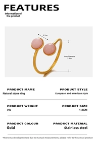 Detailed view of golden stainless steel open ring featuring dual pink natural stones