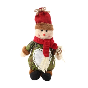 Christmas snowman plush doll gift bag with red scarf and green knitted body decoration
