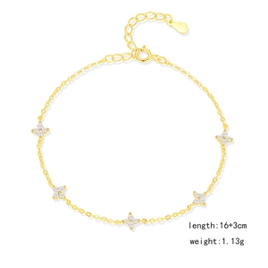 Elegant S925 sterling silver gold flower bracelet with sparkling crystals for women