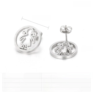Detail of hollow girl shaped stainless steel earring with 16mm width and 3g weight