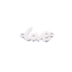 Détail du connecteur de bijoux 'love' en acier inoxydable poli miroir argenté pour DIY