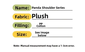 Detail of panda plush specifications showing plush fabric and PP cotton filling details