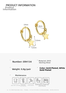 Detailed size specifications for S925 sterling silver star hoop earrings with zircon