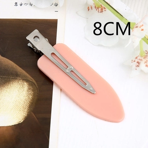 Detail view of 8cm pink matte acetate hair clip with silver metal base measurements