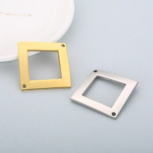 Irregular stainless steel hollow square charm set in gold and silver finish
