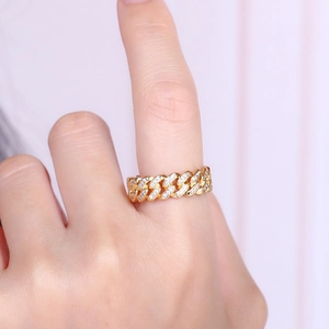 Hip hop 8mm gold plated Cuban link ring for men with micro-paved sparkling zircons