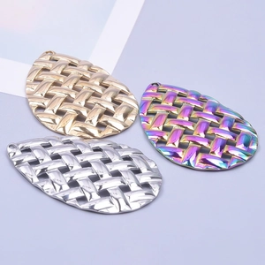 Water drop textured stainless steel pendants in gold, silver, and rainbow 18k plating