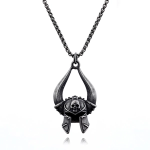 Retro punk style stainless steel skull warrior helmet pendant necklace with box chain