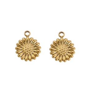Detailed close-up of golden sunflower charms with textured petals for DIY jewelry making