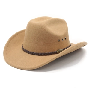 Classic khaki felt western cowboy hat with brown braided band and metal ventilation eyelets