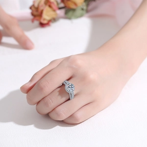 Classic S925 sterling silver 2 carat moissanite engagement ring with multi-row pavé band