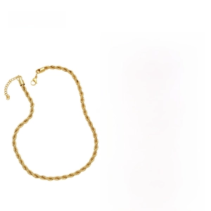 Detailed size chart for 6mm gold plated rope chain necklace with dimensions and materials