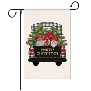 Detailed macro view of the festive Merry Christmas double-sided linen garden flag texture