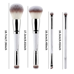 Dual-ended marble makeup brush set with precise length dimensions and soft gradient bristles