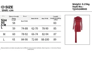 Detailed size chart for mesh splicing bodycon dress with sleeve and bust measurements