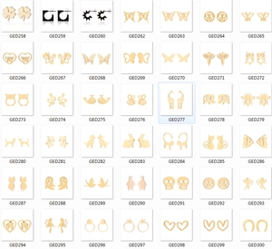 Collage of stainless steel gold animal earrings featuring dolphins and small sea creatures