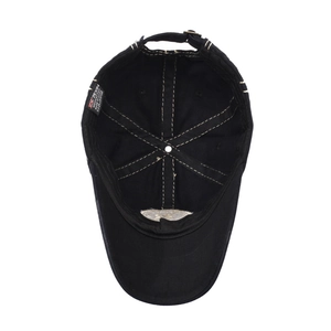Vintage black washed cotton baseball cap with contrast stitching and adjustable back strap