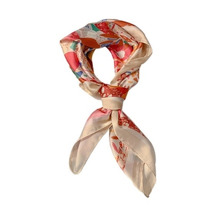 Artistic paisley floral silk scarf with colorful abstract print and glossy finish