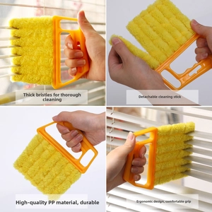 Detail of venetian blind duster featuring thick microfiber sleeves and ergonomic handle