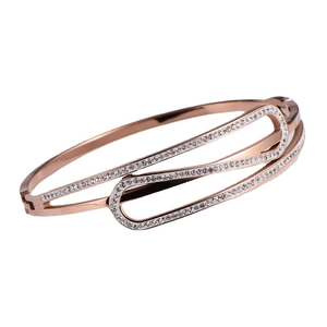 Exquisite rose gold double intertwined open bangle with full white zircon paving