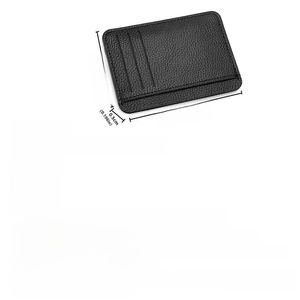 Detailed dimensions of slim black lychee pattern PU card holder with multiple slots