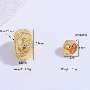 S925 sterling silver gold plated hollow barrel beads with cubic zirconia for DIY jewelry