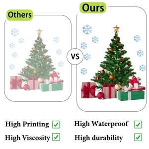 Detail showing waterproof Christmas tree window decals with high printing quality