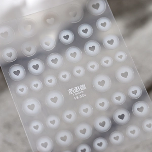 Stickers pour ongles cœurs blancs 3D FS-030 pour manucure DIY et décoration créative