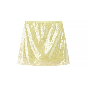 Mini-jupe pailletée jaune pâle avec taille élastique et coupe trapèze élégante