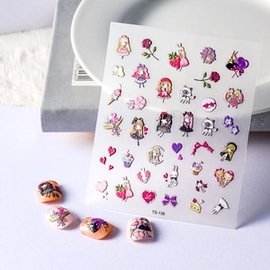 Autocollants Ongles 5D Relief Fille Dessin Animé Chat Lapin Fleur Nœud Mignon Kawaii Imperméable Autocollants Adhésifs