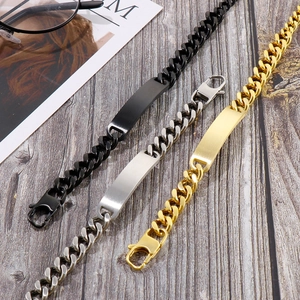 Adjustable titanium steel Cuban chain ID bracelets in gold, silver and matte black finish