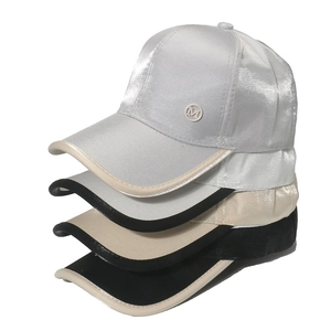 Satin Baseball Cap For Women With Metal M Logo High Gloss Polyester Sunshade Hat Curved Brim Fashion Outdoor Headwear