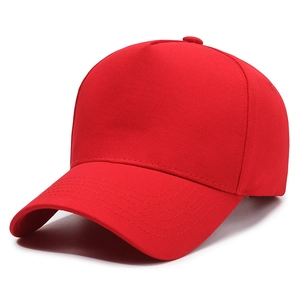 Rote 5-Panel strukturierte Baseballkappe für Damen und Herren aus festem Baumwoll-Twill-Stoff