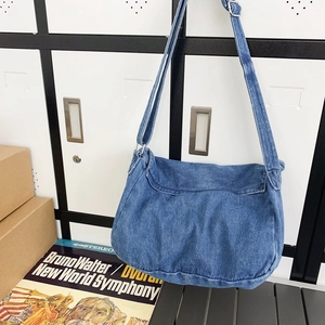 Sac bandoulière rétro en denim à grande capacité avec large bandoulière réglable