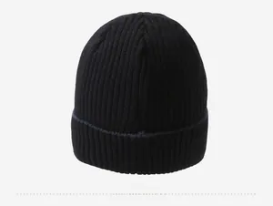 Close-up showing the ribbed knit texture and thick thermal lining of this black beanie