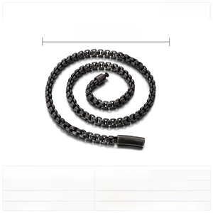 Detailed view of black stainless steel box chain link with 6mm width and punk style finish