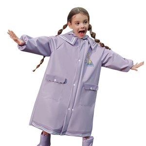 Waterproof purple children's raincoat and matching boots set with cute giraffe motif