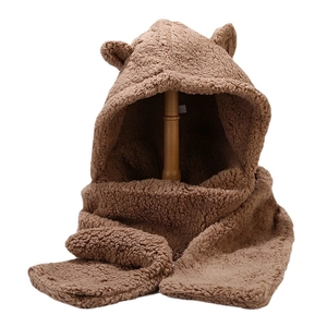Écharpe à capuche en polaire marron avec oreilles d'ours pour la chaleur hivernale