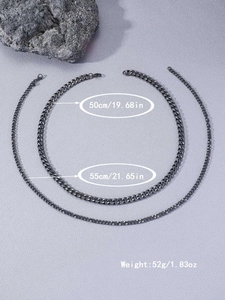 Detail of black double-layered twist chain necklace with length and weight specs