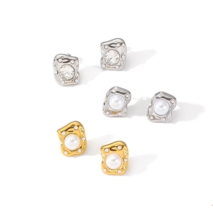 18K gold and silver plated pearl earrings with zircon and lava texture for women