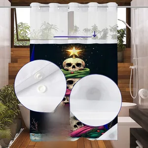 Wasserdichter Duschvorhang mit Totenkopf-Baum, abnehmbarem Futter und Magnet-Saum