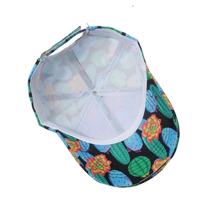 Detail showing the internal six-panel structure and cactus floral print of the baseball cap