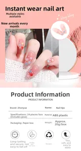 Vue détaillée des ongles ballerine dégradé rose avec relief floral et 24 pièces