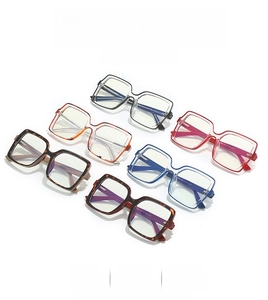 Detailed grid showing square oversized blue light glasses in six trendy assorted colors