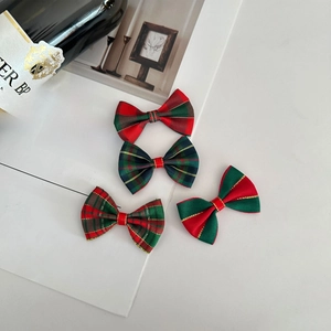 Set of 4 Christmas red and green plaid ribbon bows for pets or hair decoration accessories