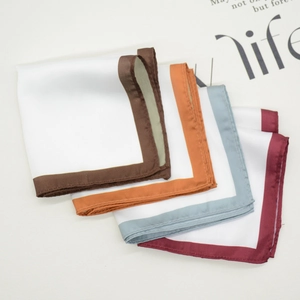 White silk pocket squares with colorful borders for men's formal wedding suits