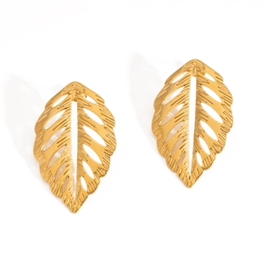 Boucles d'oreilles feuilles évidées dorées en acier inoxydable au design épuré pour femmes