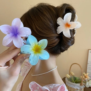 Pince À Cheveux Fleur Plumeria Acrylique Dégradé Élégant Doux Accessoires Cheveux Femme Été